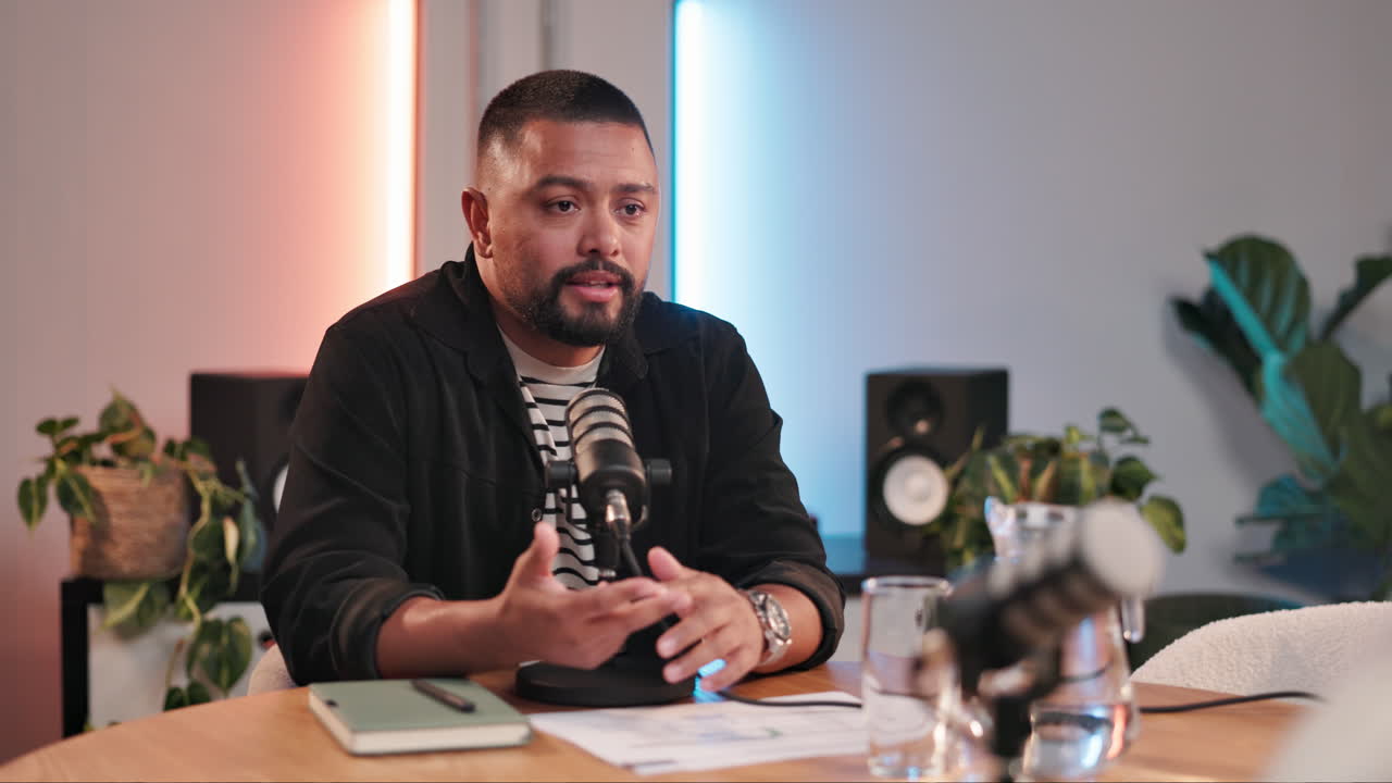 Podcast recording with a man in the studio