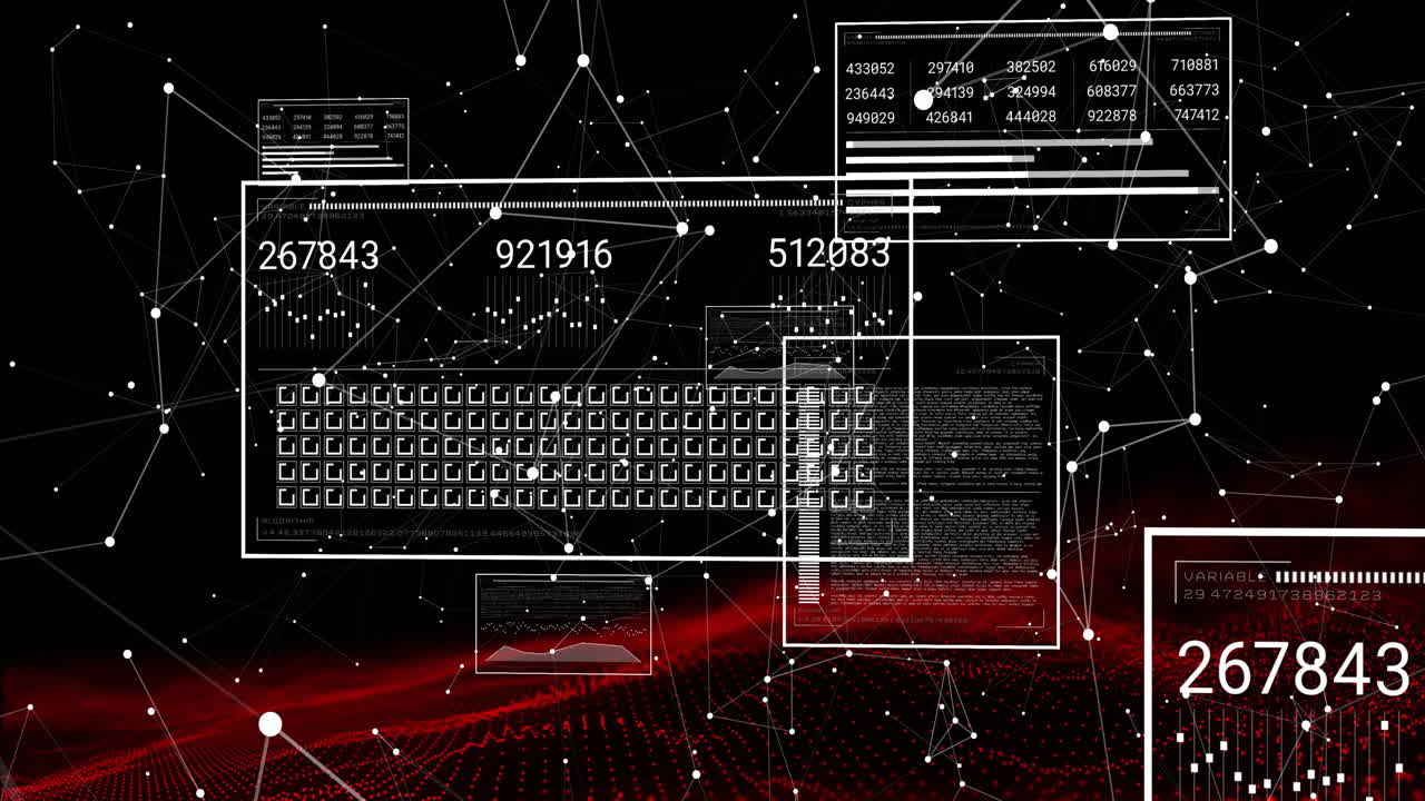animación del procesamiento de datos digitales a través de conexiones sobre fondo negro