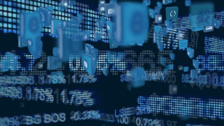 Internet icons and symbols flying upwards