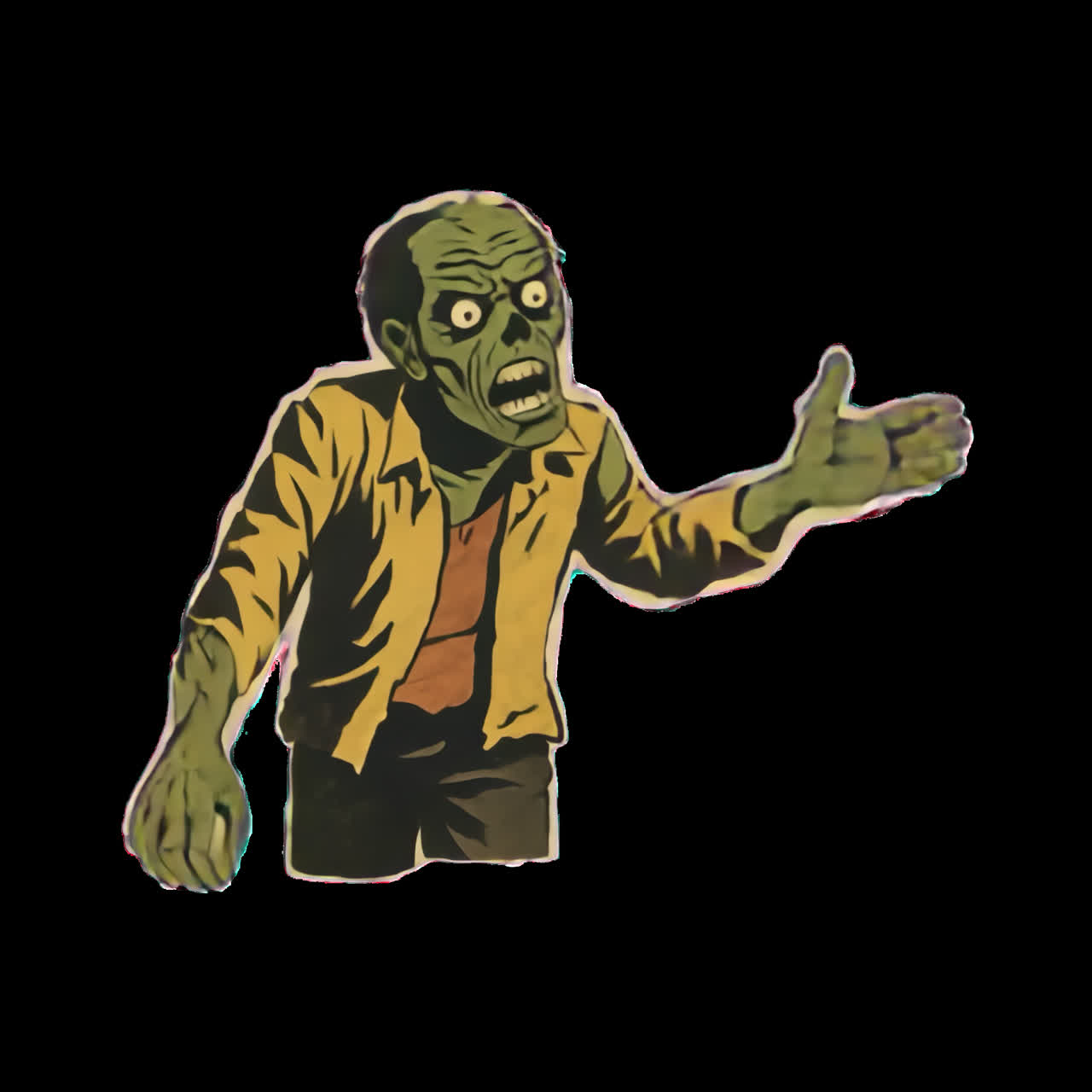 Animazione di un design di adesivo zombie in stile cartone animato come risorsa isolata, video 4K trasparente, canale alfa, ProRes