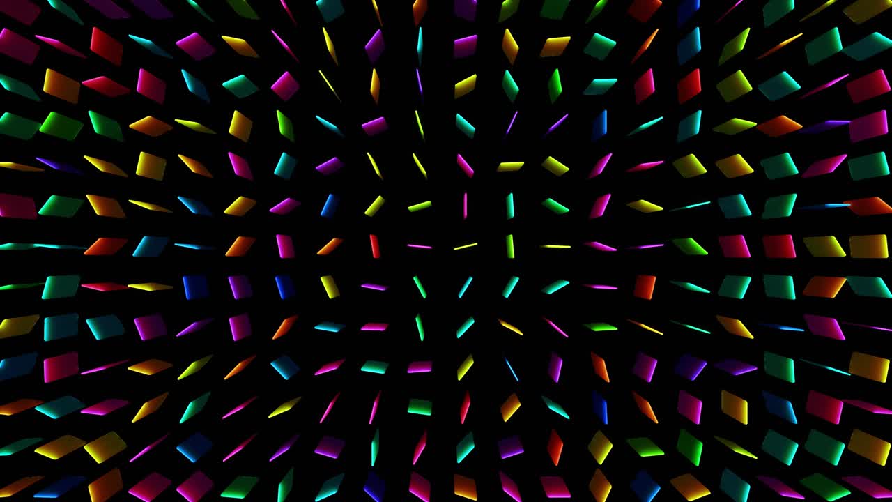 4k에서 평면에 다채로운 직사각형과 함께 3d 추상적인 간단한 기하학적 배경, 부드러운 루프 애니메이션, 회전하는 3d 객체, 3d 객체와 함께 창의적인 간단한 모션 디자인 배경