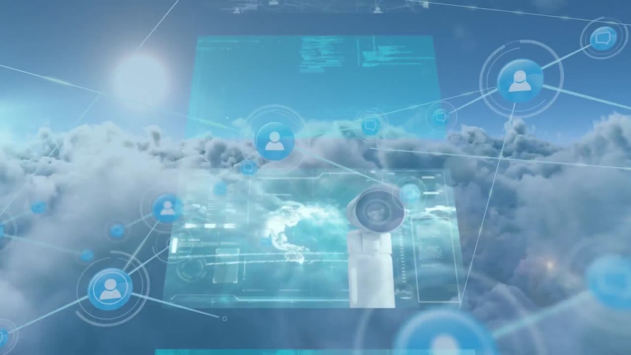 animación de la red de conexiones con personas iconos sobre el procesamiento de datos en fondo azul