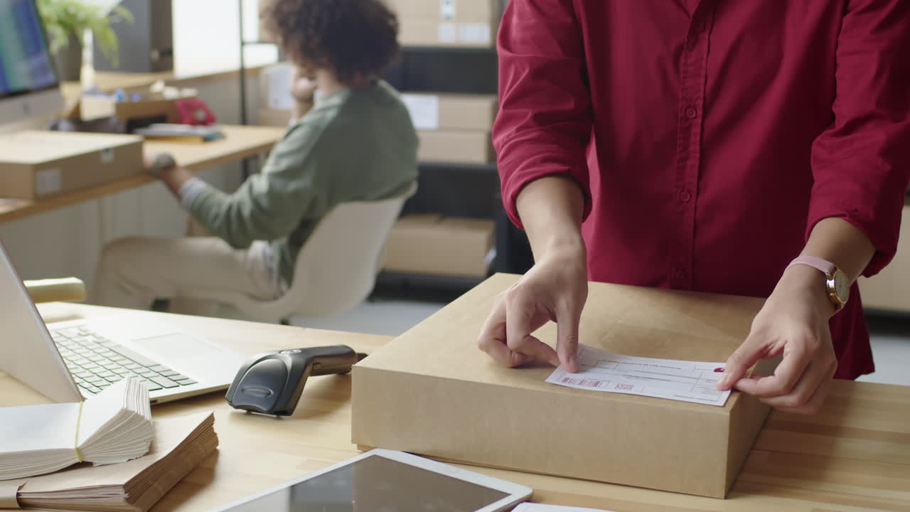 Packing and shipping packages in an office