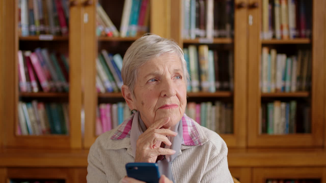 Senior woman, phone and thinking of idea