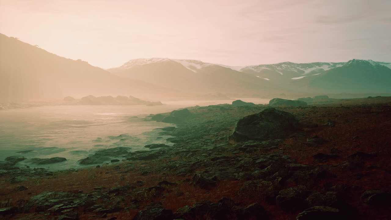 The river flows from a mountain lake
