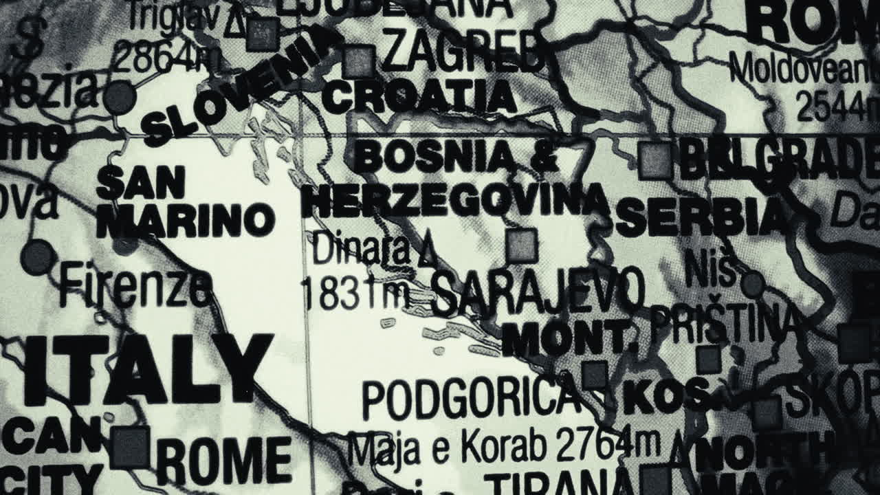Close-up of a Map Showing Balkan Countries and Italy