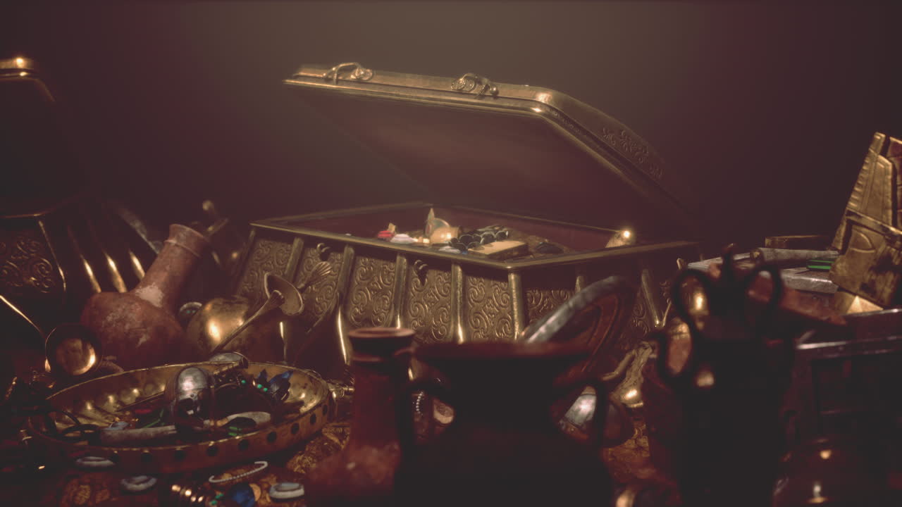 Ancient Treasure Chest Filled with Artifacts
