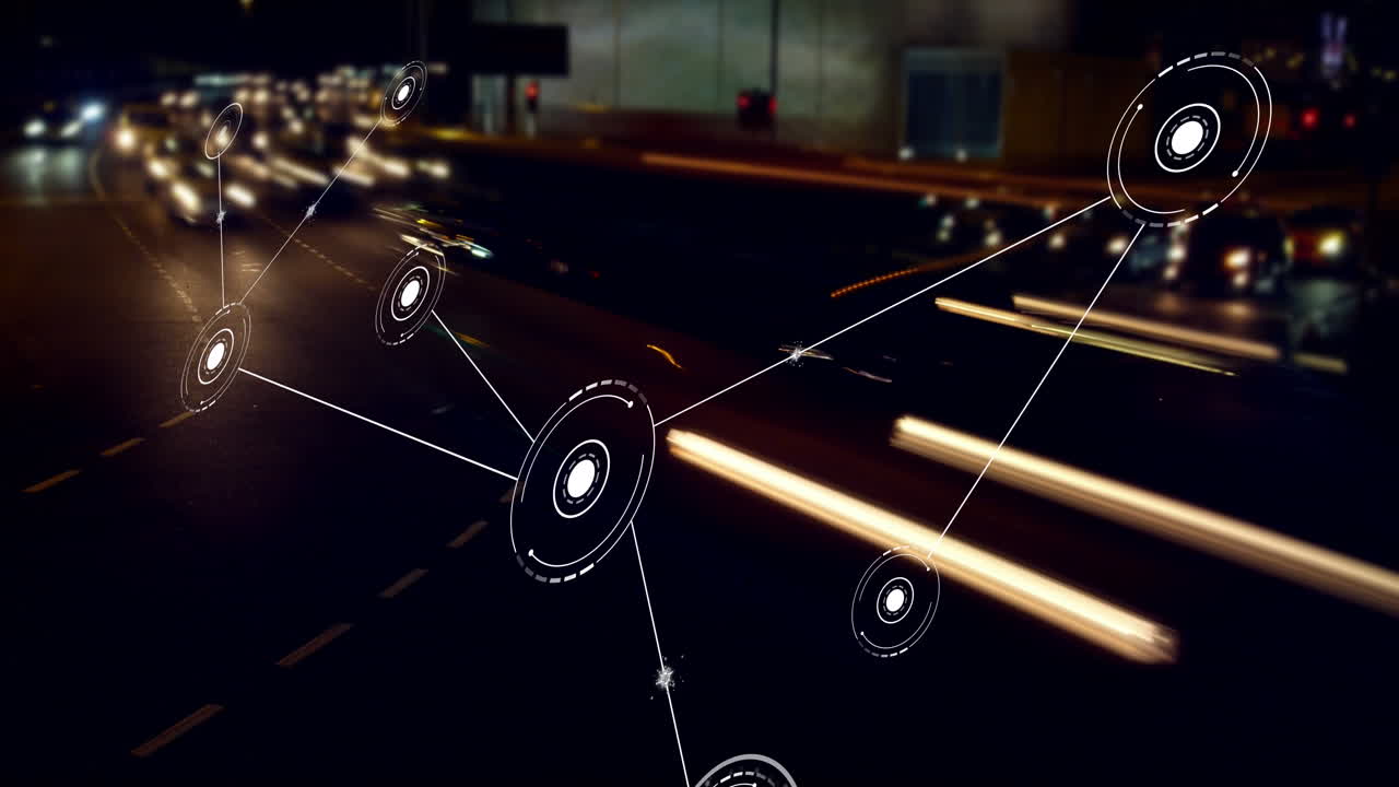 Animation of network of conncetions with icons over cars on street