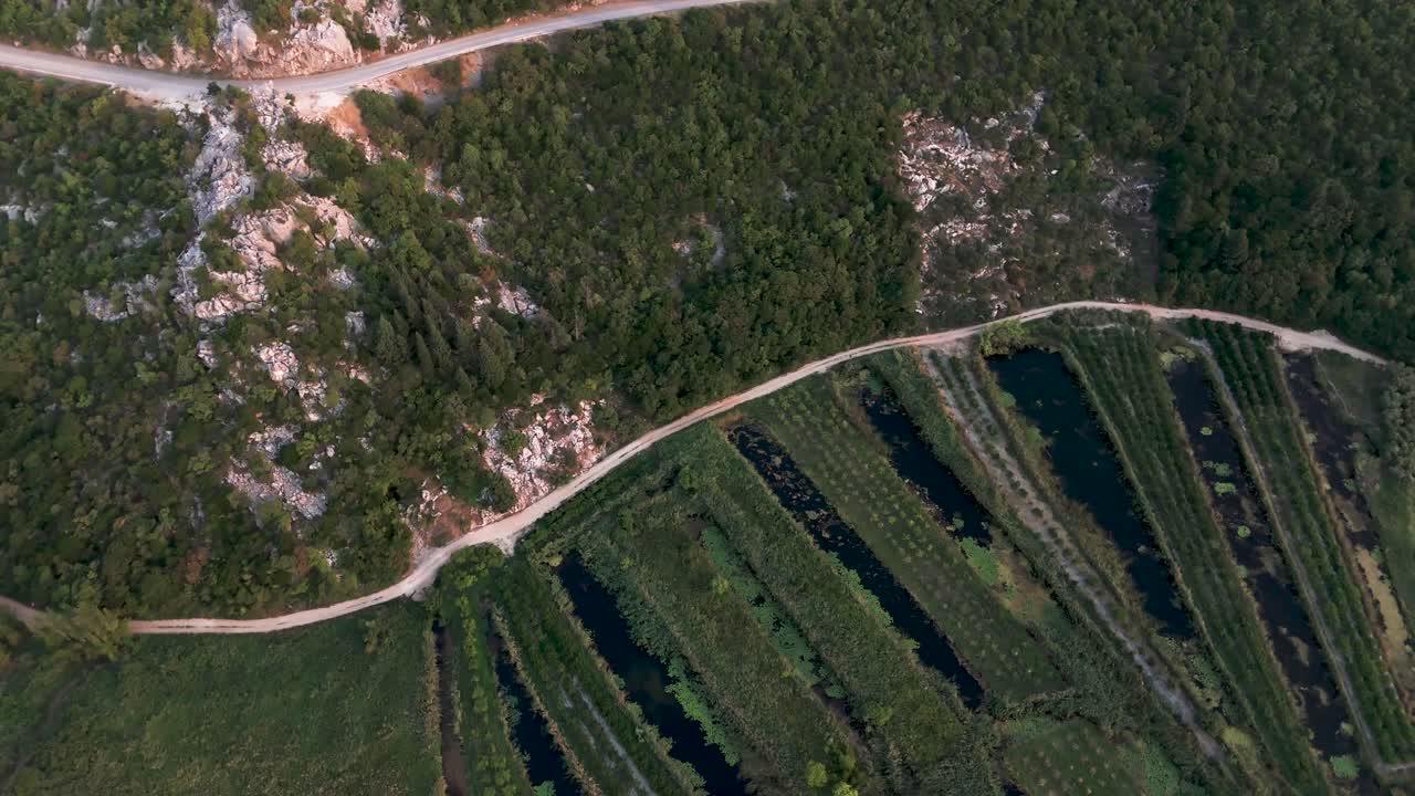 Aerial view of the Neretva delta valley river near Ploce, South Dalmatia, Croatia