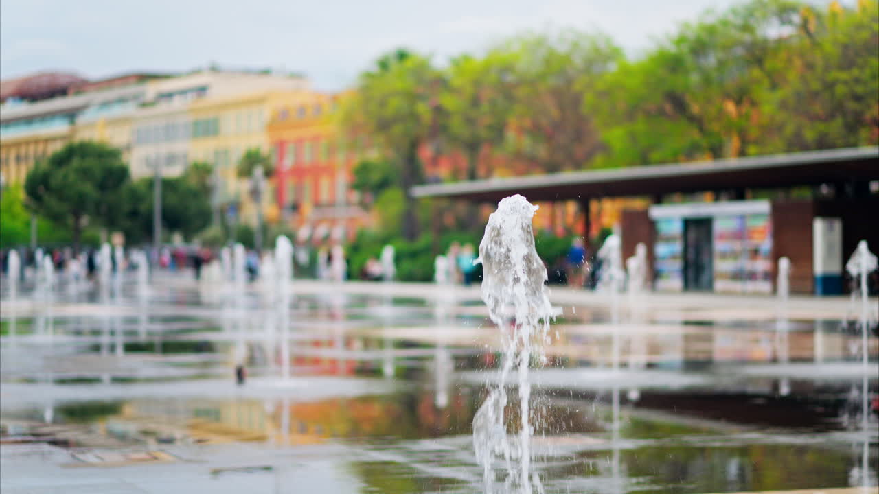 Close up of a water fountain in the Promenade du Paillon park in Nice, France