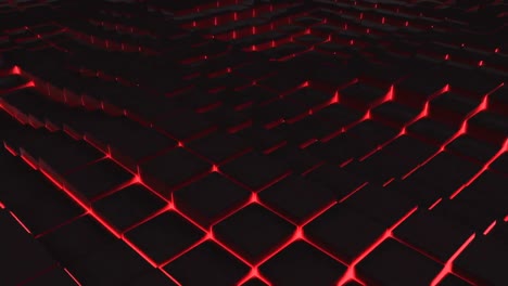 bloques iluminados en rojo que se mueven en un patrón ondulado