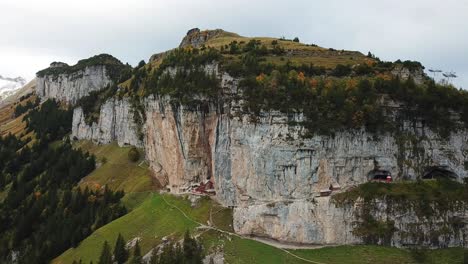 aerial view of the äscher, guesthouse in alpstein, switzerland.