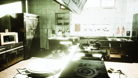 abandoned, dusty kitchen interior