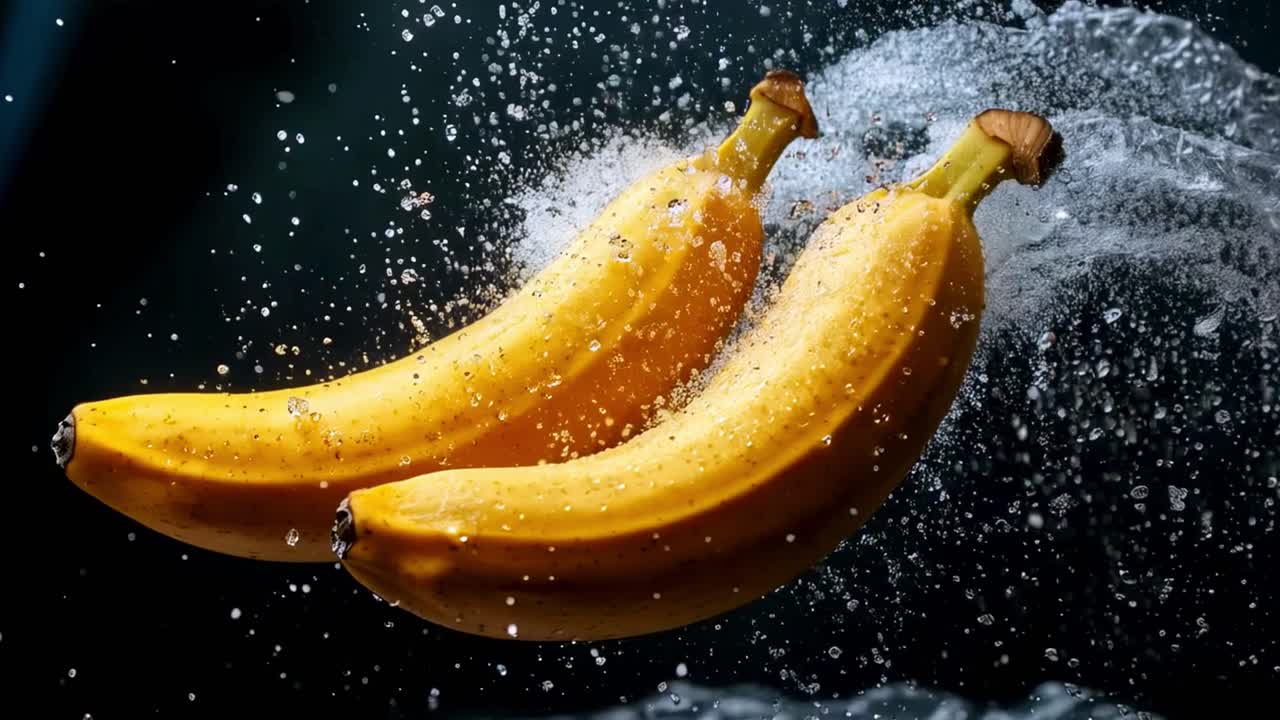 Fresh Bananas with Water Splash