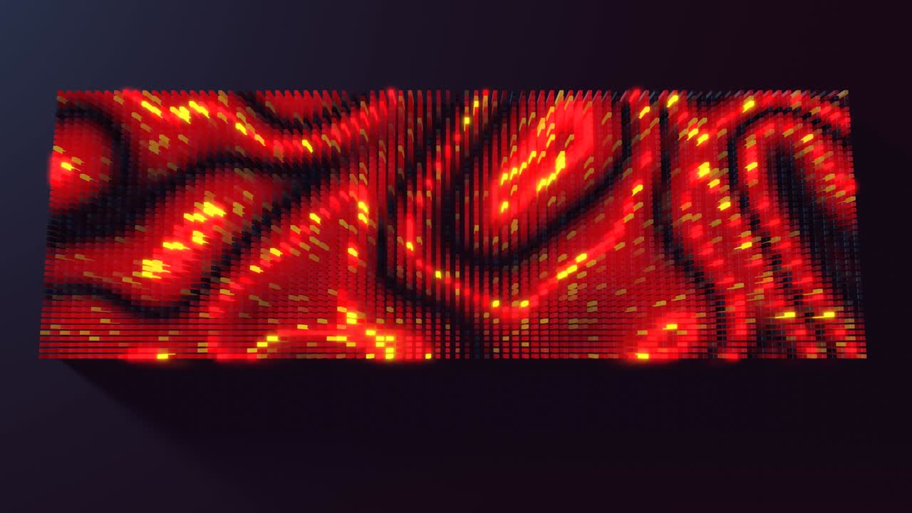 las ondas corren a través de píxeles. 3d abstracto fondo en bucle rendimiento moderno, muchos bloques grises forman pared o pantalla y se encienden patrón. bombillas comienzan a brillar patrón de formación naranja como guirnalda abstracta