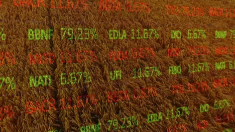 animation of financial data processing over agriculture field