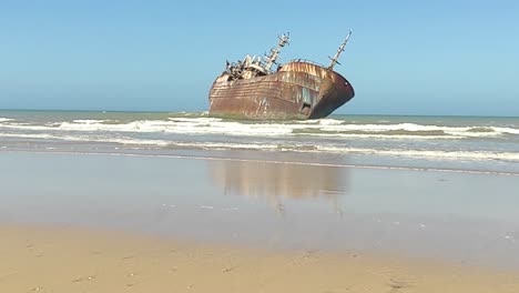 abandoned fishing boat after it ran aground and crashed on the shores