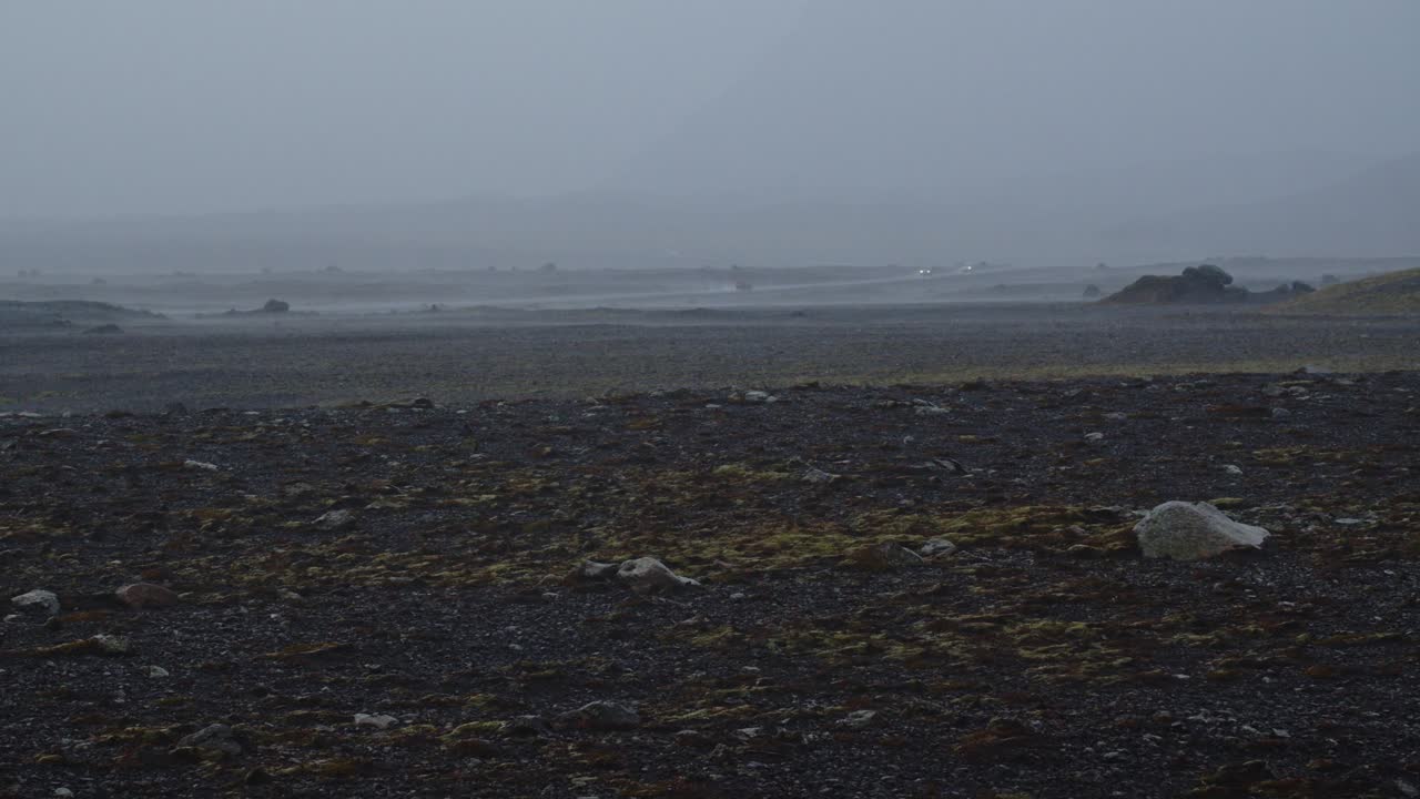 Time lapse of volcanic landscape in Iceland during a heavy storm