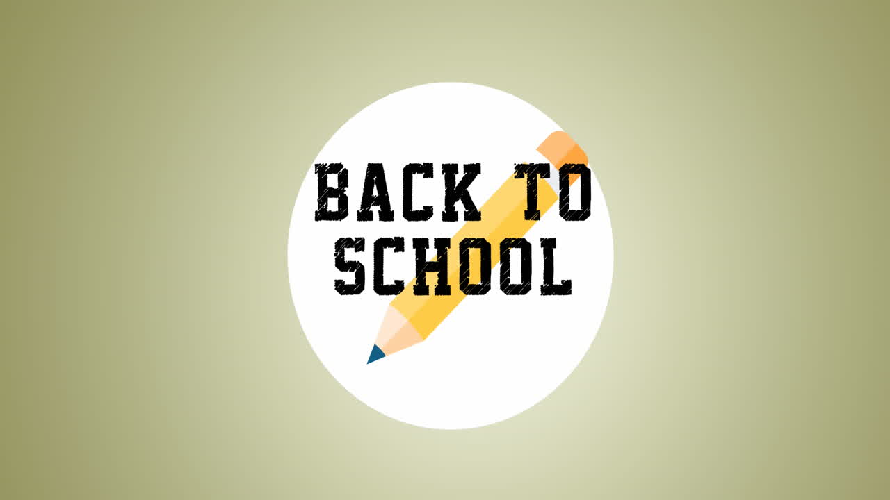 Animation of back to school text banner and pencil icon against brown background