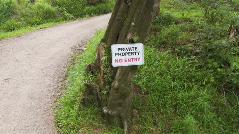 private property sign on a dirt road