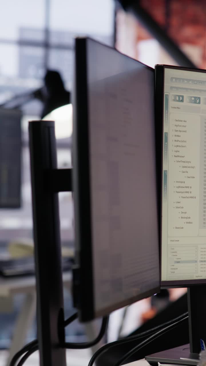 Vertical video Technology unicorn venture workspace with PC used to conduct code reviews