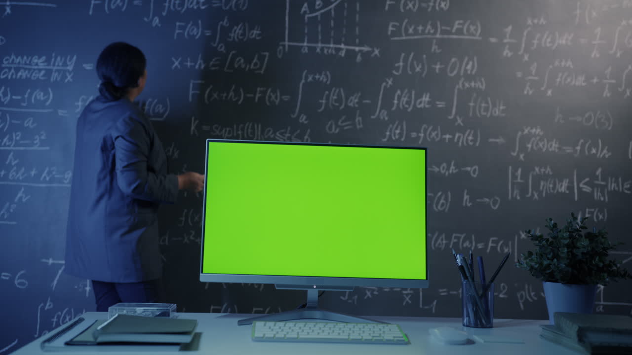 Teacher Presenting on a Green Screen in a Math Classroom