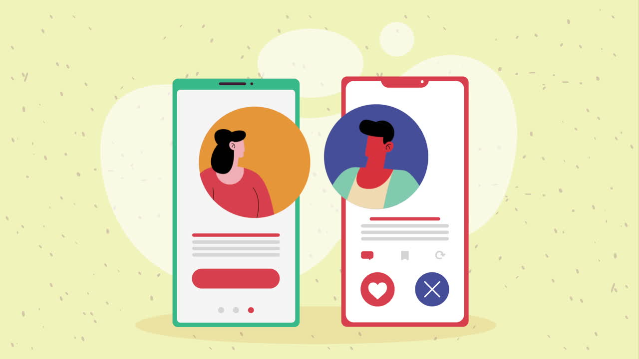 pareja en dispositivos de teléfonos inteligentes animación