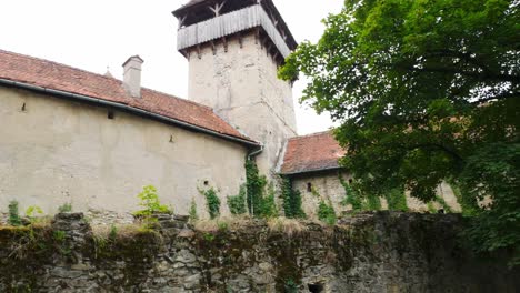 tilt up shot of the fortified church of calnic, romania