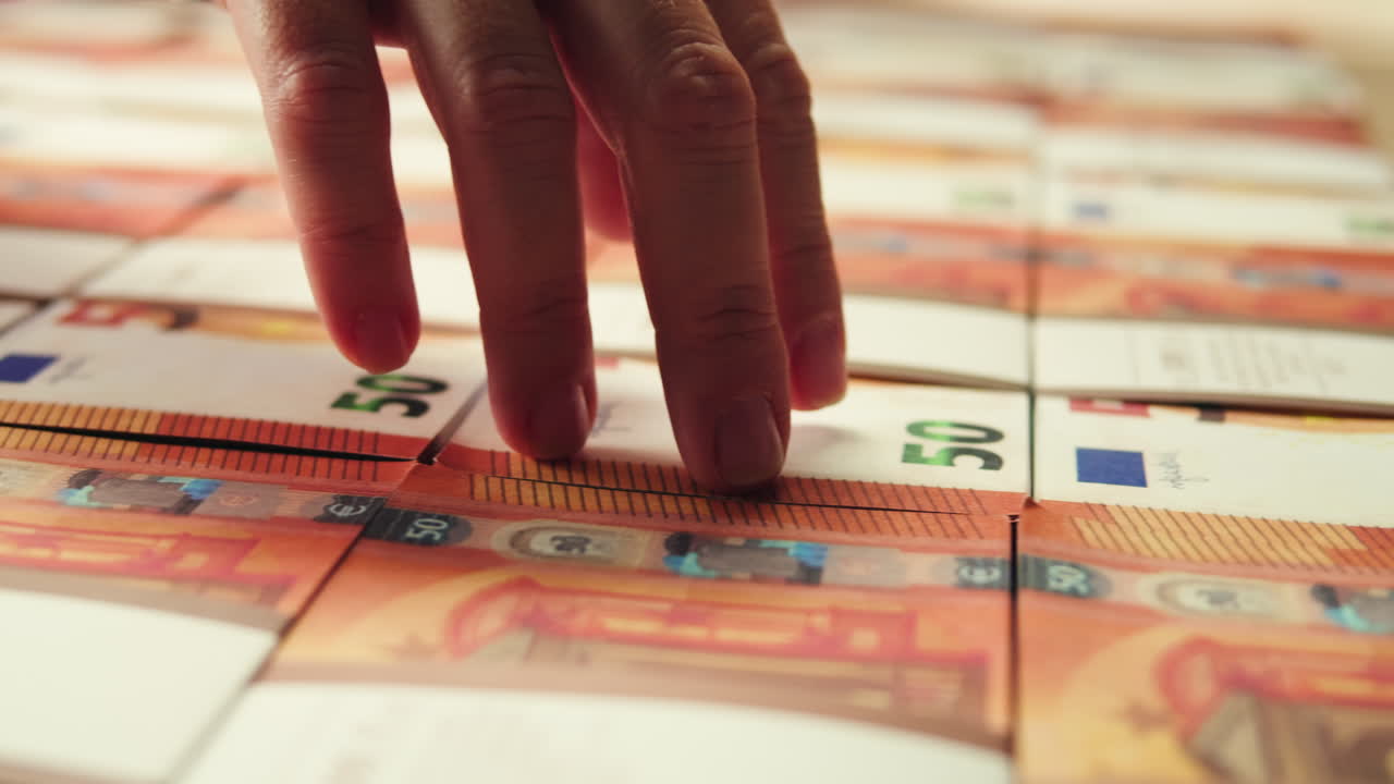 Stacks of cash dollars and euro, Banknotes counting, Specialised police officer Counting dollar euro banknotes in crime lab with machine, cashed out money, bitcoin changing, buying home flat in bank.