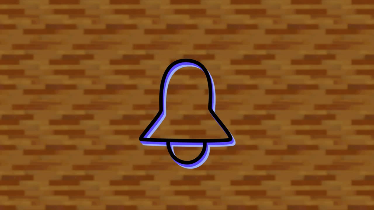 디지털 벽돌 벽 배경에 녹색 네온 종 기호의 애니메이션