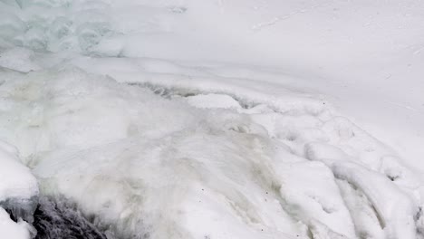 static scene of winter meltwater surging beneath snow and ice