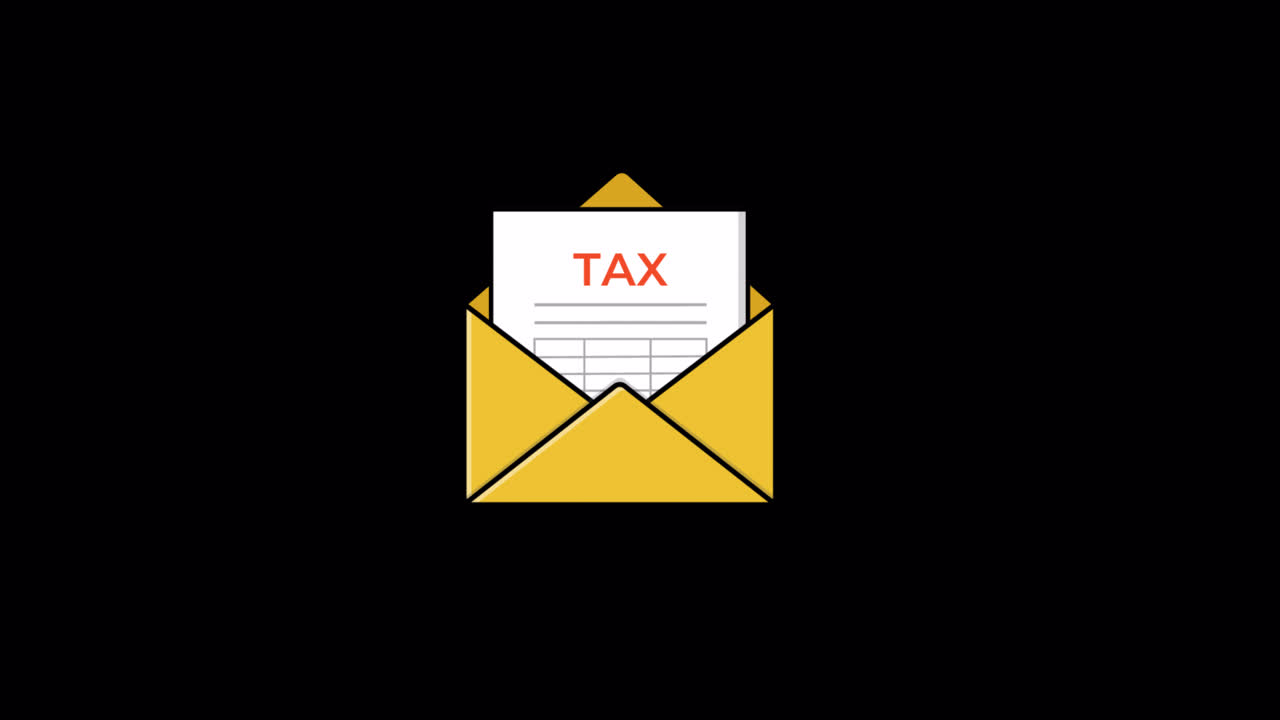 Documento fiscale animato che appare in una busta gialla