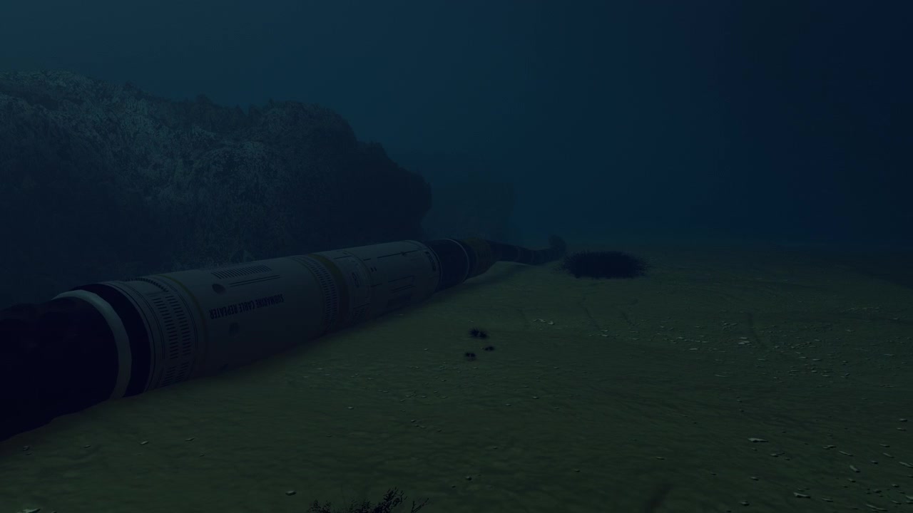 Cavo Sottomarino sul Fondo dell'Oceano. Infrastruttura di Profondità Marina. Ripetitore di Cavo Sottomarino. Cavi di Comunicazione di Rete Intercontinentali.