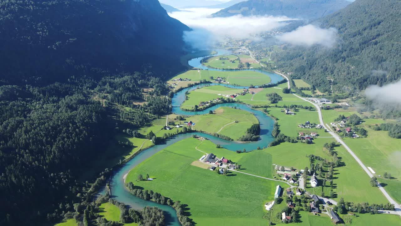 Premium stock video - Stryn river in norway from above