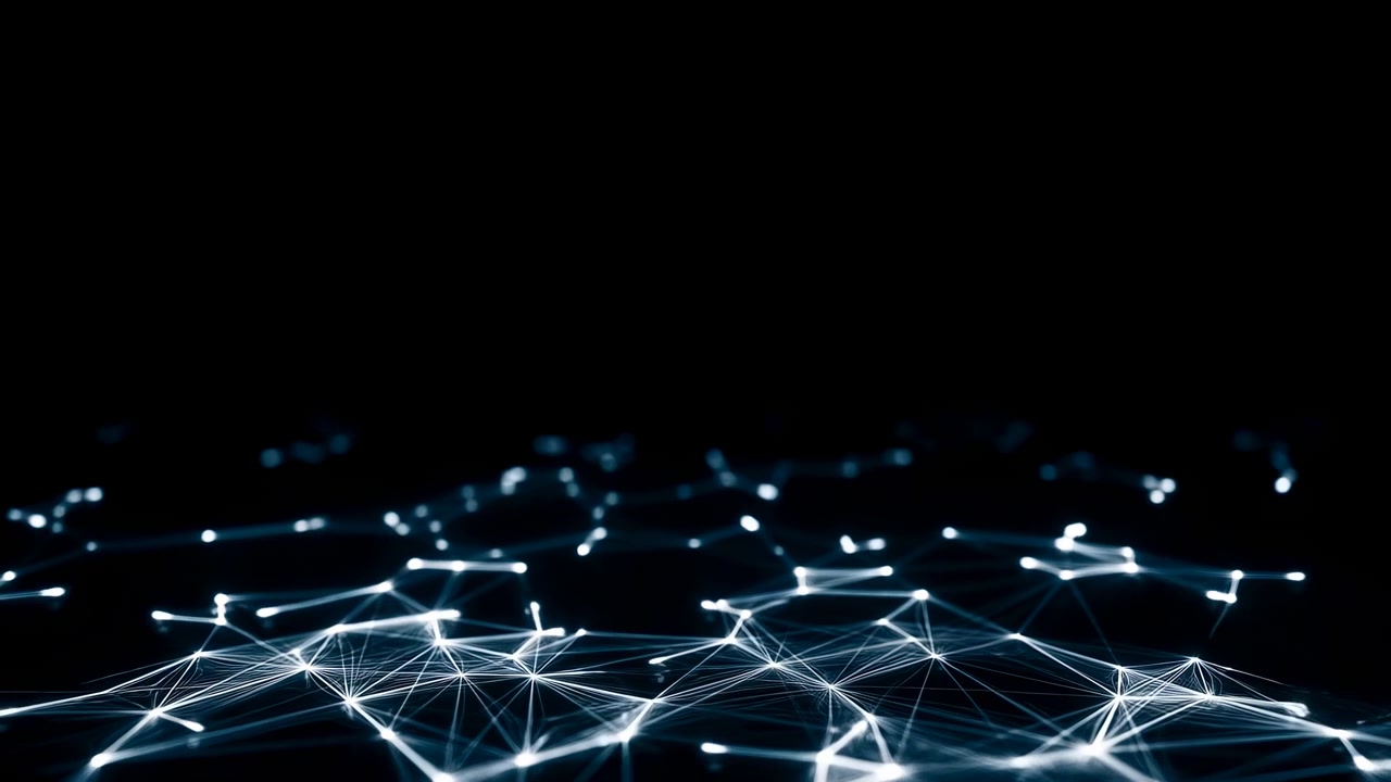 Glowing Network Nodes And Connecting Lines Forming Dynamic Mesh, Ideal For Ai Simulation Or Data Center Demo,
