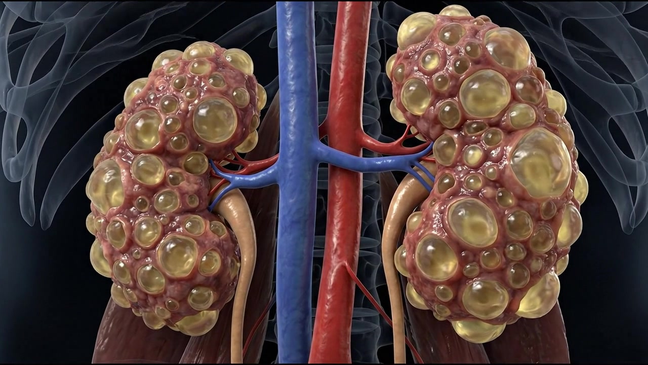 Realistic anatomical model of pair of human kidneys on dark background