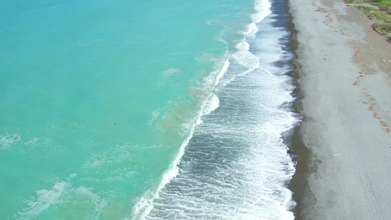 воздушный спуск к одинокому тюленю в красивом бирюзового цвета южном тихом океане в бухте кентербери