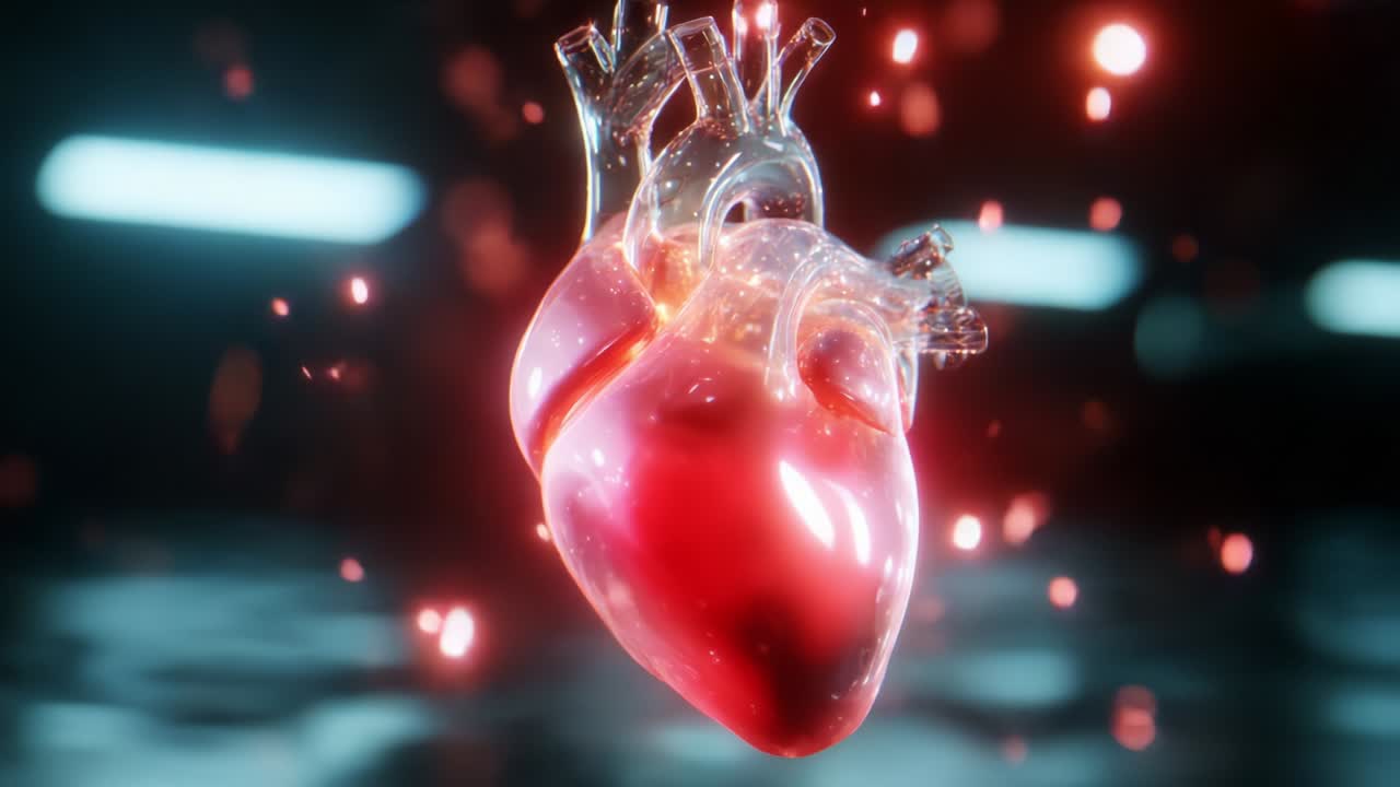 A stunning exploration of the intricacies of a human heart, captured in mesmerizing detail with vibrant colors and dynamic lighting, showcasing its biological significance and beauty in a 3D environment