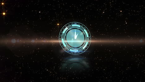 animation of clock with moving hands over glowing stars on black background
