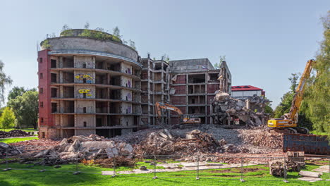 dramatic old building demolition timelapse