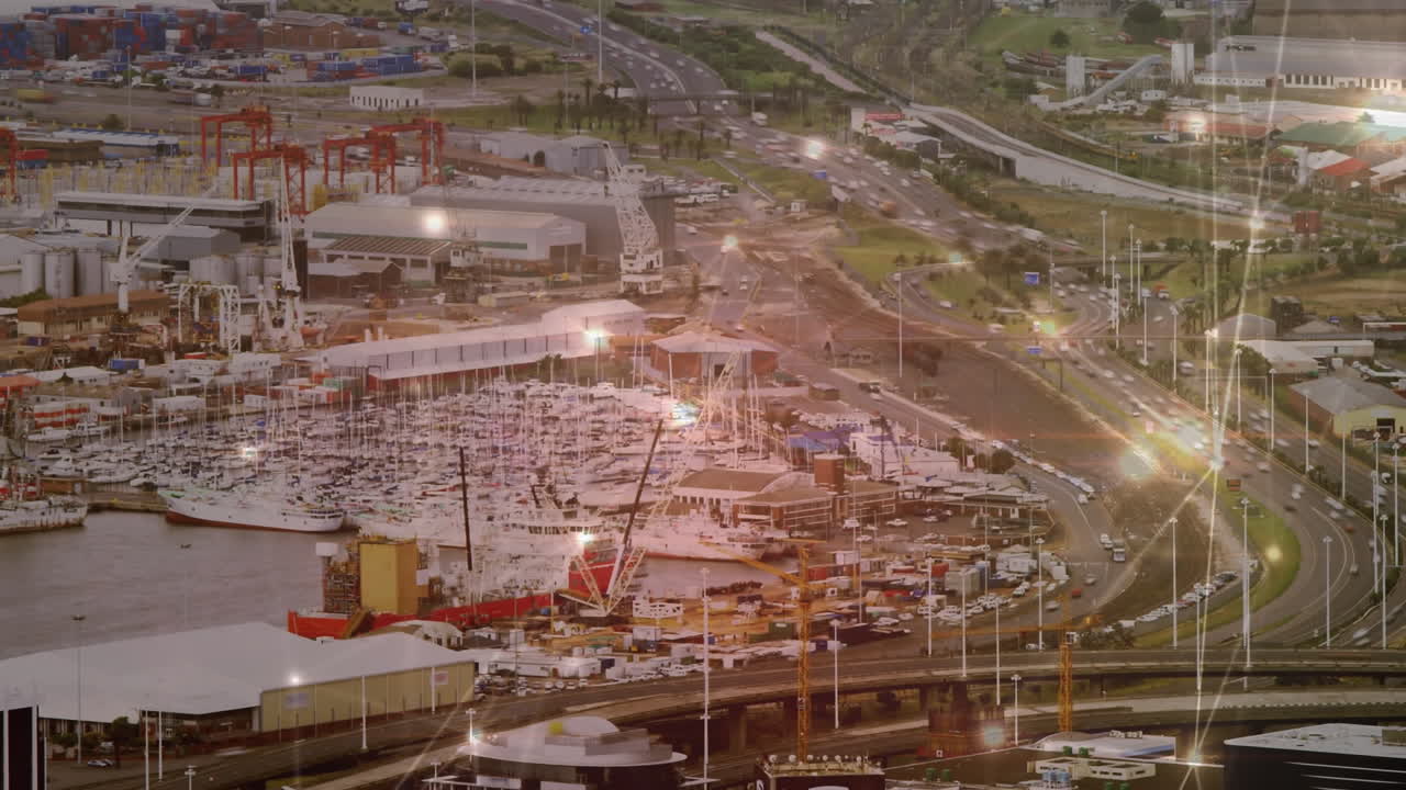 animación de la red de conexiones sobre el paisaje urbano