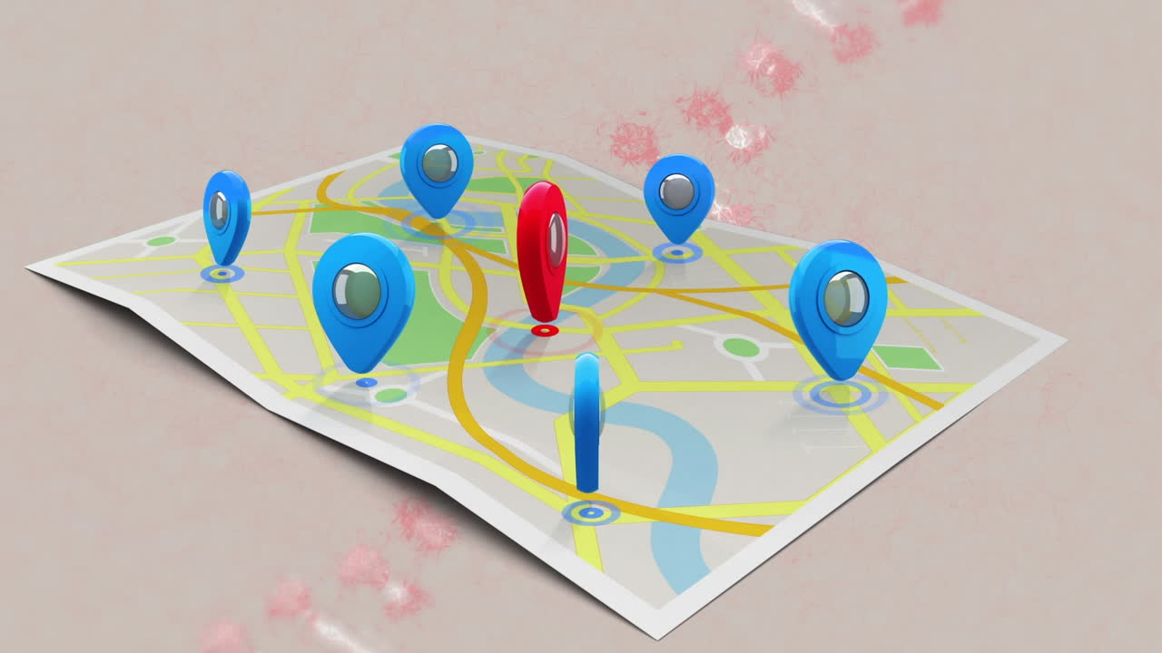 animación de adn sobre el mapa con marcas de posición