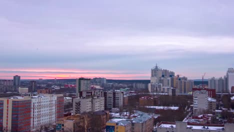 cityscape at sunrise/sunset in winter