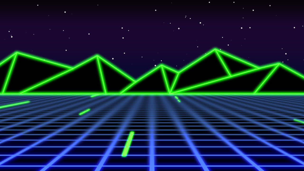 별과 초록색으로 조명된 산이 있는 밤하늘은 매혹적인 장면을 만니다.