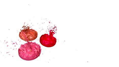 paints dance with time slowdown on white background. simulation of 3d splashes of ink on a musical speaker that play music. splashes as a bright background in ultra high quality 4k. shades of red 14