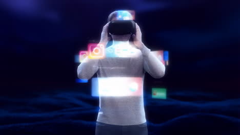 a person interacting with virtual reality interfaces in the metaverse