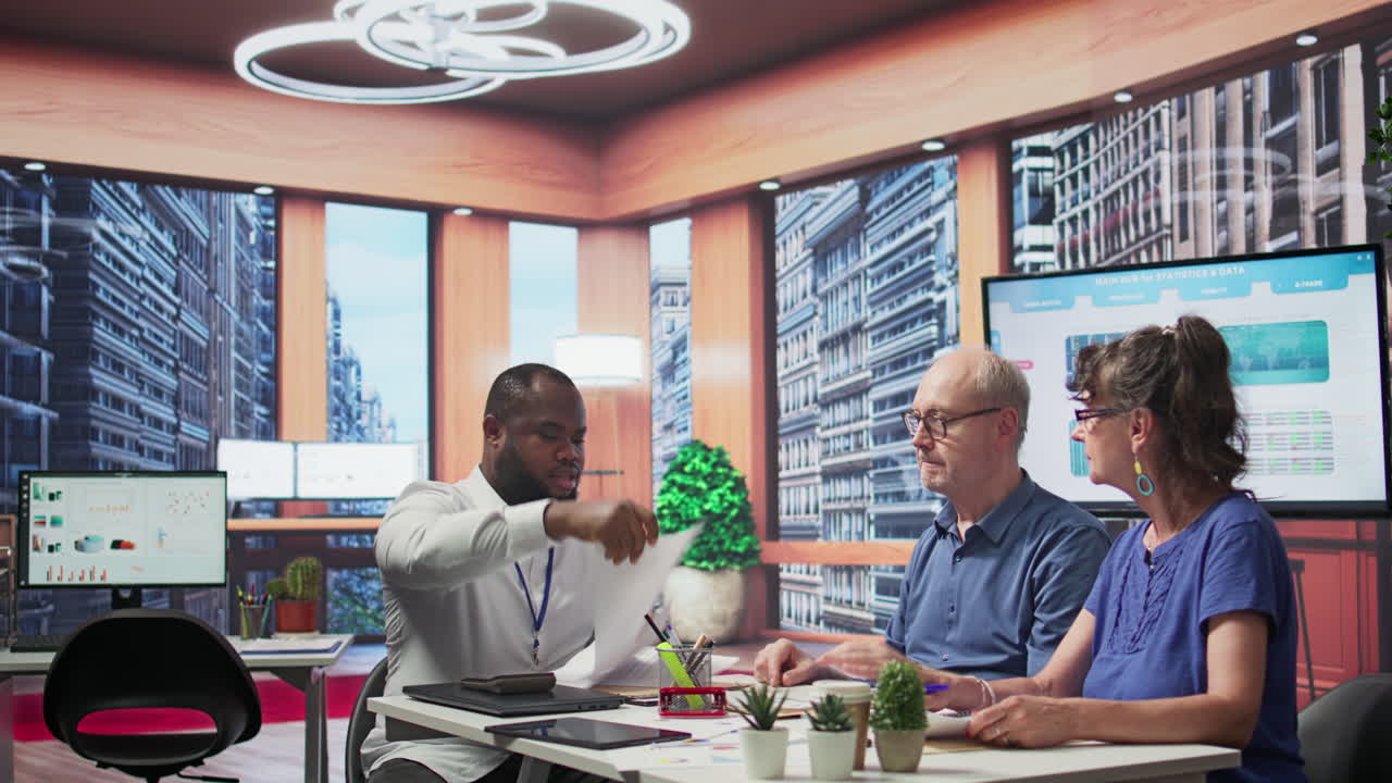 노인들이 금융 전문가와 적절한 은퇴 계획에 대해 논의합니다.