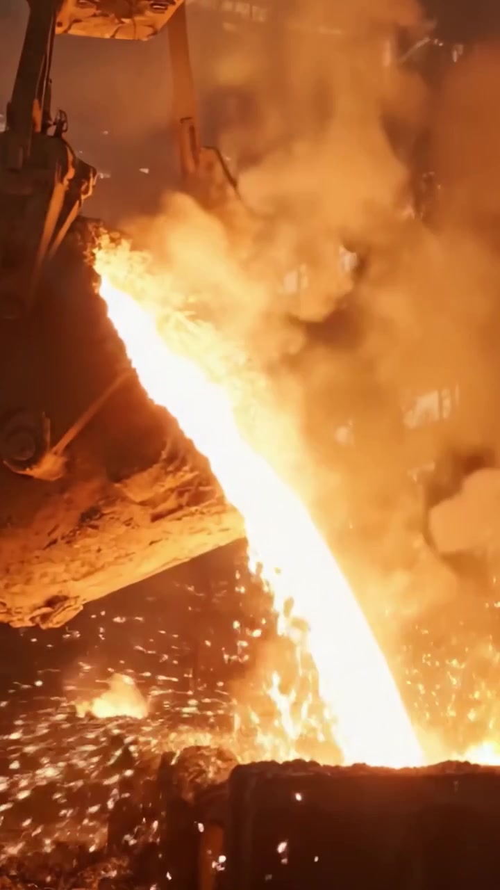 Intense Casting Process: Molten Metal Pouring Into Molds in a High-Temperature Foundry Environment, Capturing the Power and Artistry of Metalwork