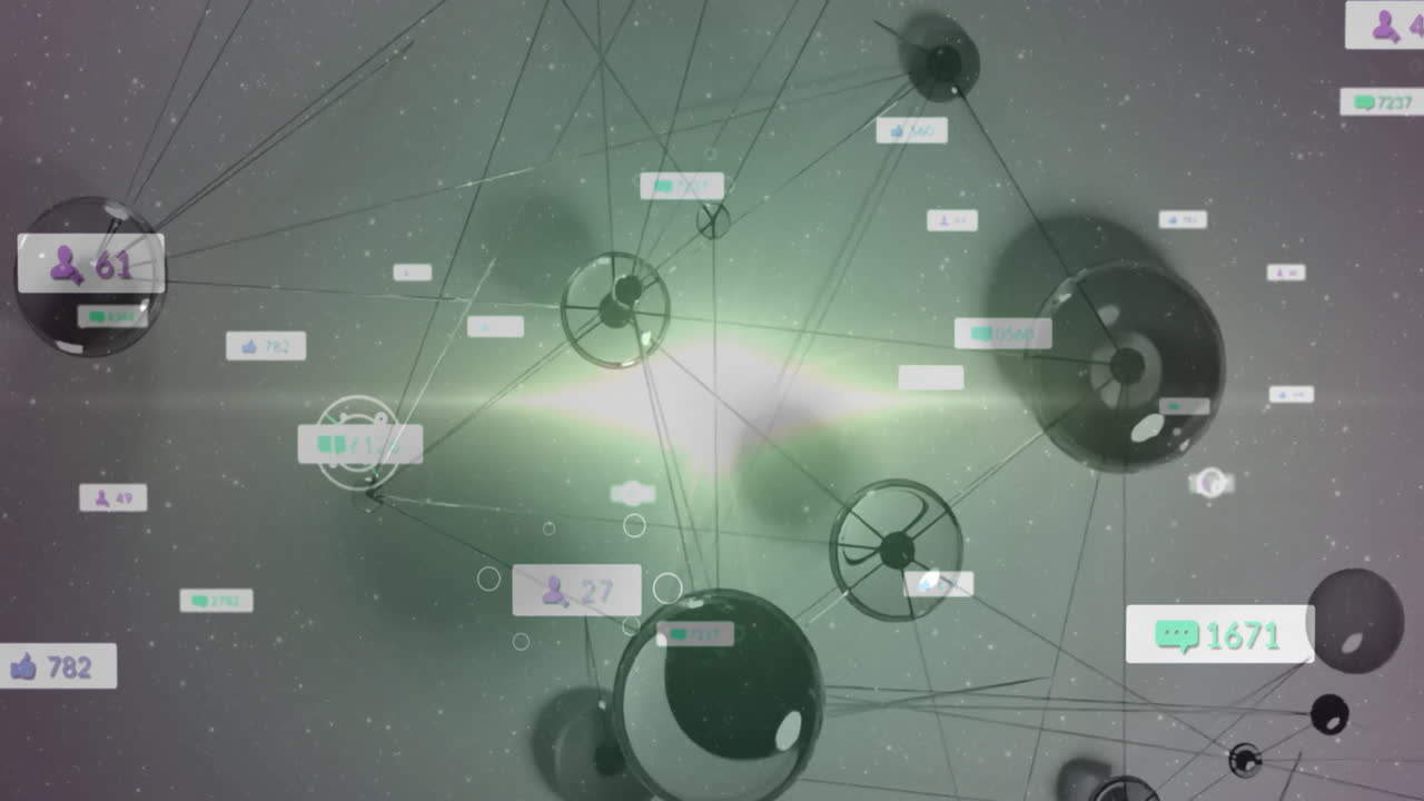 추상적인 배경에 대한 연결 네트워크 및 데이터 처리 애니메이션