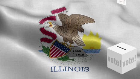 state of illinois - ballots fly to box for ballot selection - ballot box in front of flag - election - vote - national flag illinois state wave pattern loopable elements - fabric texture and endless loop - illinois state loopable flag -america state flags